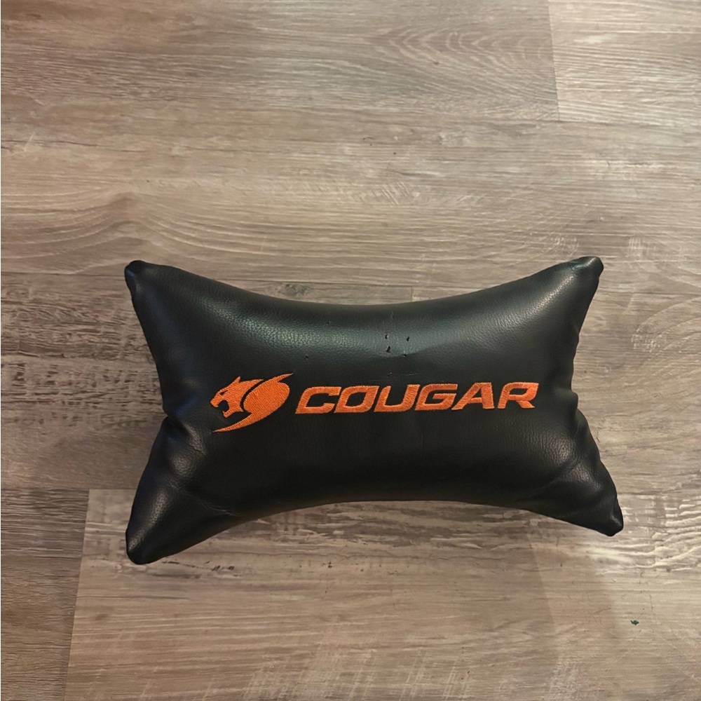 Cougar Brand Black Cushion Gaming Neck or Back Pillow with Orange Logo, flaws